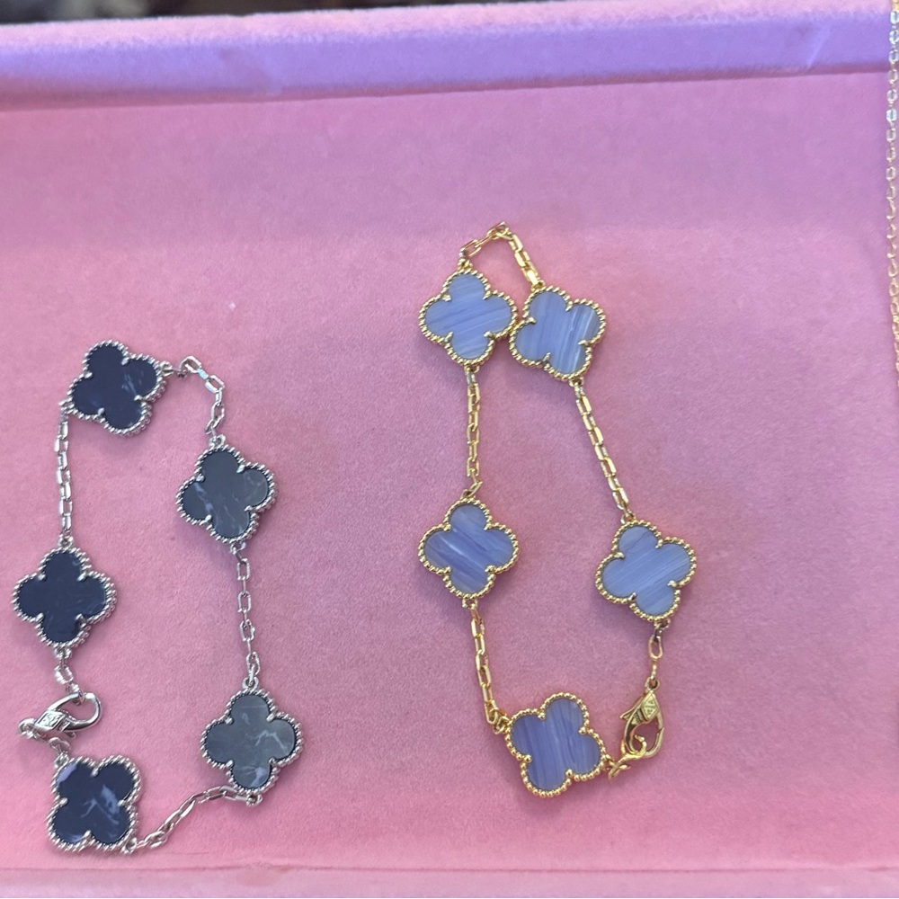 Elegant Gold and Silver Clover Bracelets & Necklace
